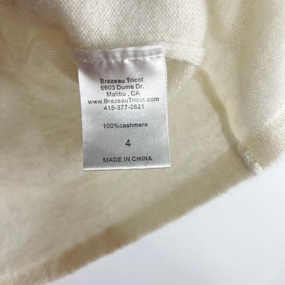 Brazeau Tricot Size 4 Cream Cashmere Collared Short Sleeve Button Front Sweater - Picture 9 of 10